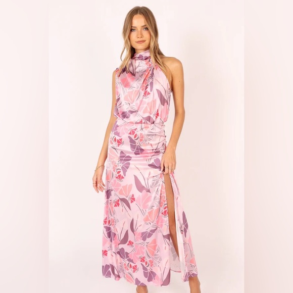 Amelia‎ Halterneck Maxi Dress Pink floral S - Picture 1 of 8